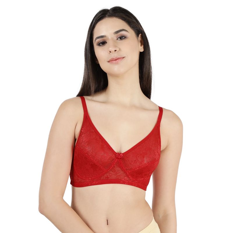 Shyaway Susie Womens Fiery Red Non Padded Wirefree Lace Bra (34C)
