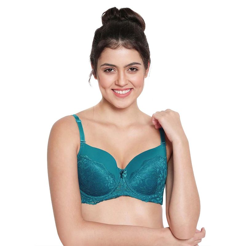 Shyaway Women Moroccan Blue Half Lace Cup Padded Wired Bra (32D)