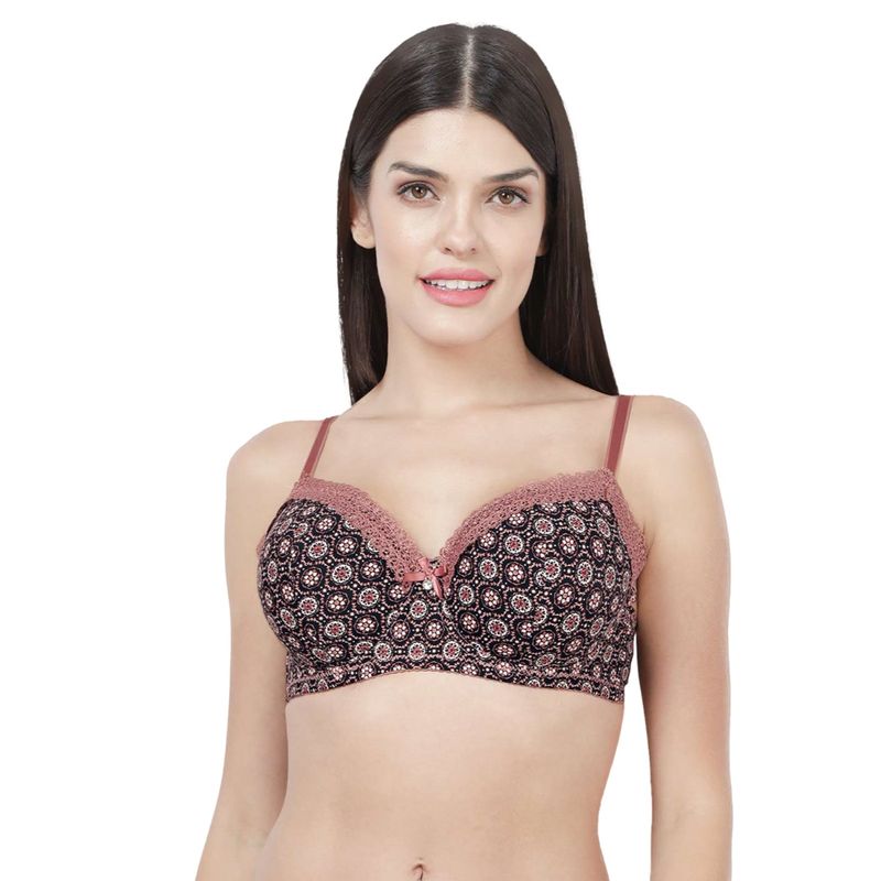 Shyaway Women Withered Rose Printed Lace Neckline Padded Wired Bra (38B)