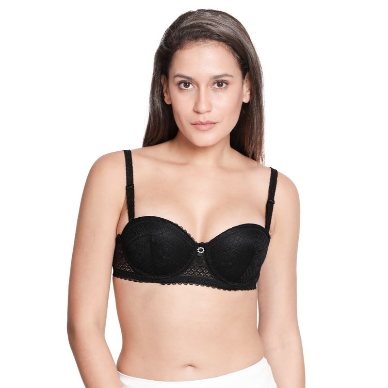 Shyaway Women Black Beauty Padded Wired Balconette Designer Bra (32C)