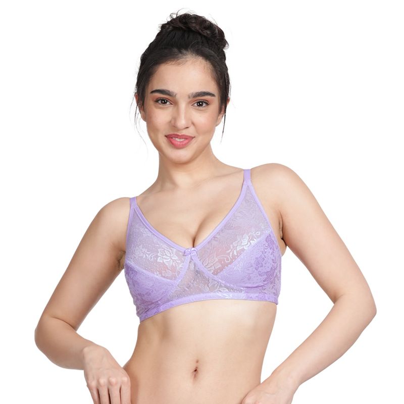 Shyaway Women Lavender Non Padded Wirefree Lace Bra (32D)