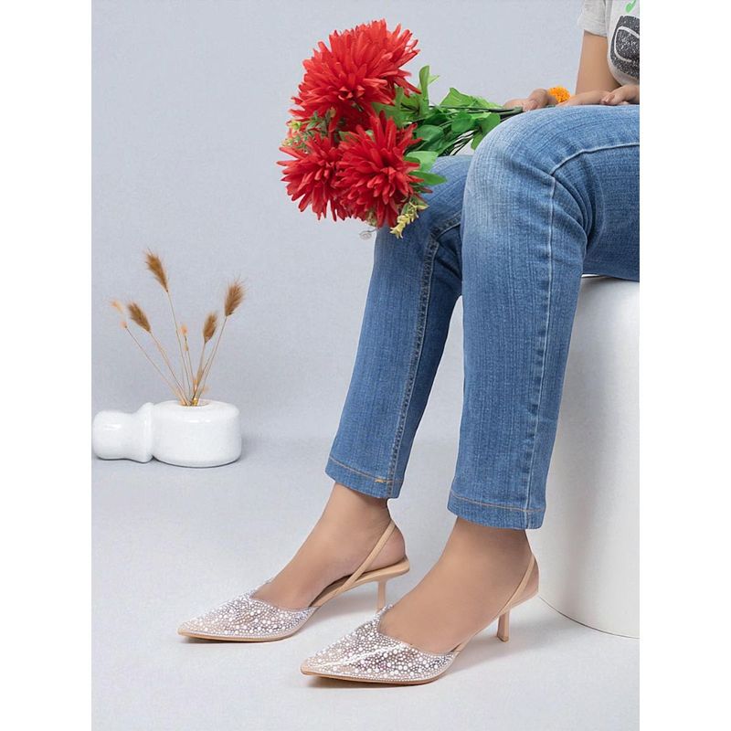 Truffle Collection Beige Embellished Mules (UK 3)