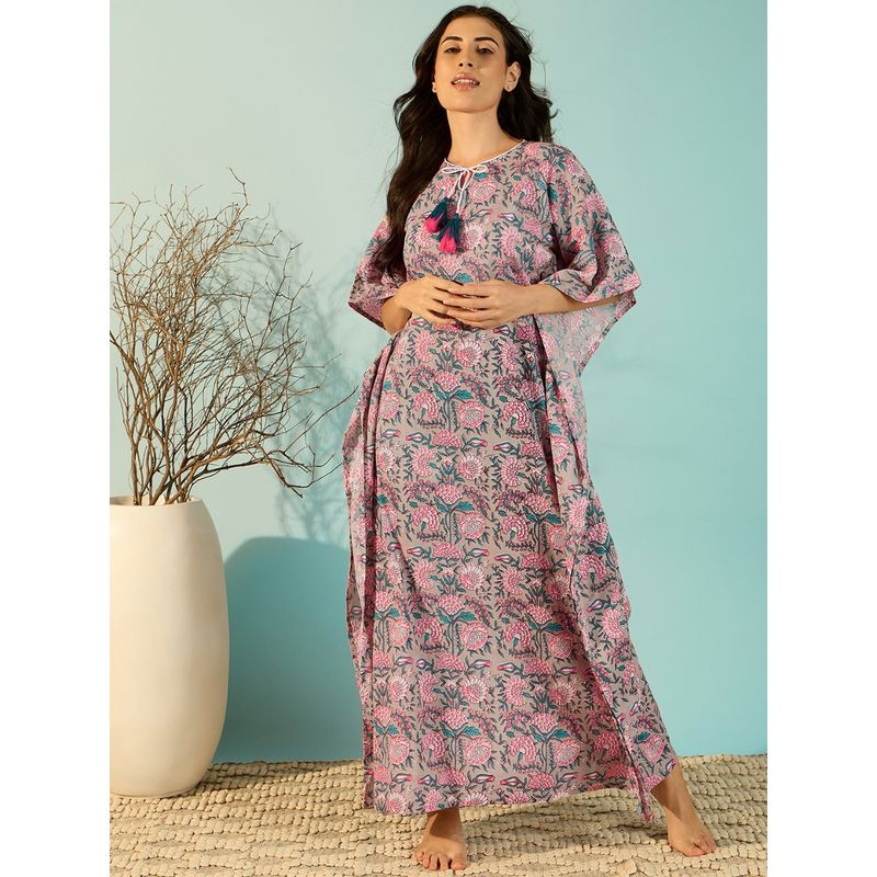 The Kaftan Company Jaipur Blocks Grey Cotton Kaftan (L)