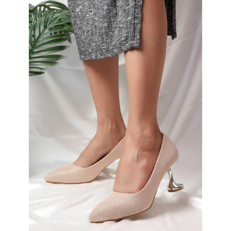 Carlton London Women Textured Peach Party Wear Pumps (EURO 40)