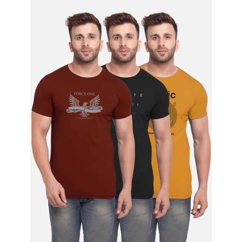 BULLMER Multi-Colour Printed Half Sleeve T-Shirt for Men (Pack of 3) (S)