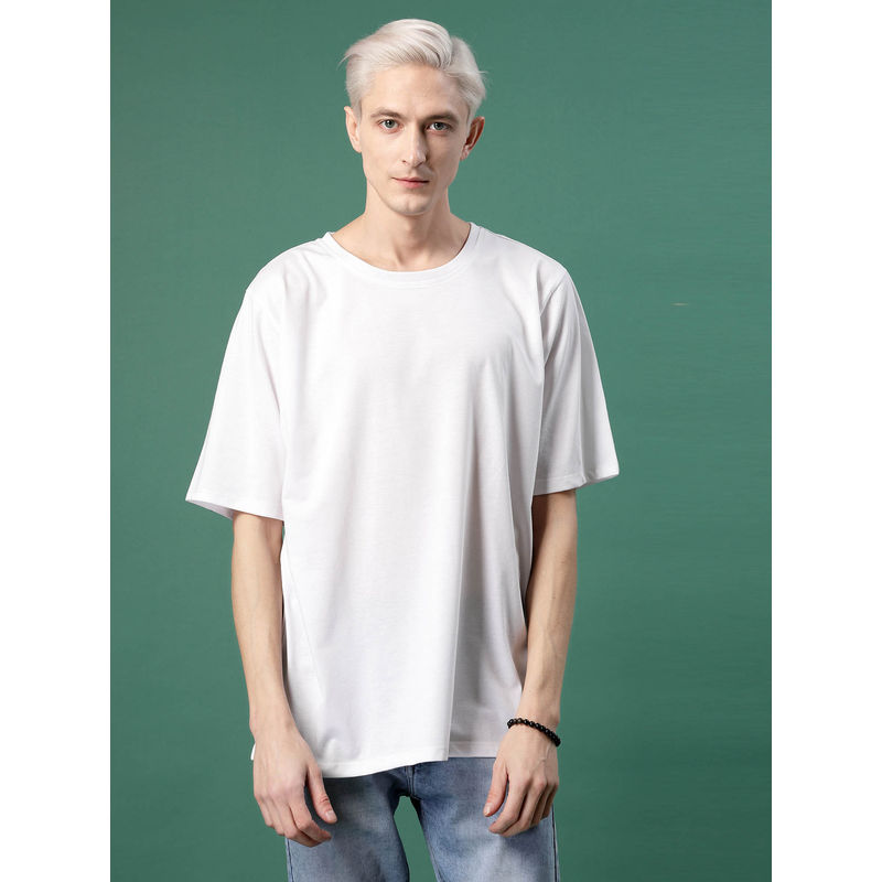 RIGO Men White Jersey Oversized Printed T-shirt (S)