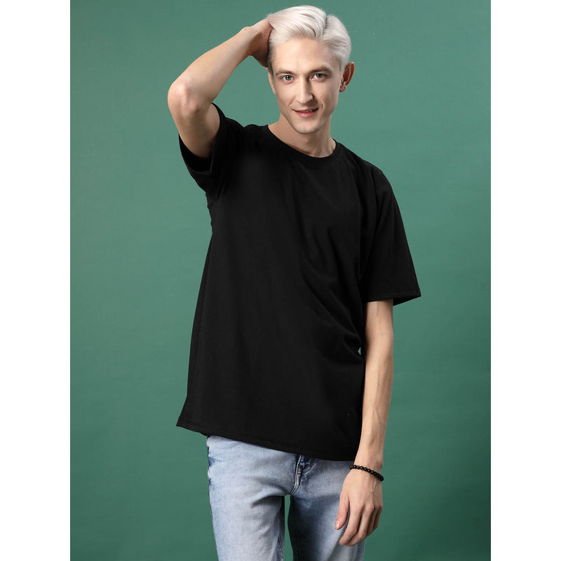 RIGO Men Black Jersey Oversized Printed T-shirt (S)