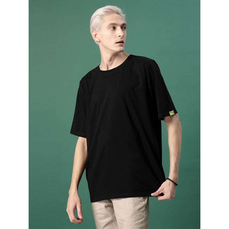RIGO Men Black Jersey Oversized Printed T-shirt (L)