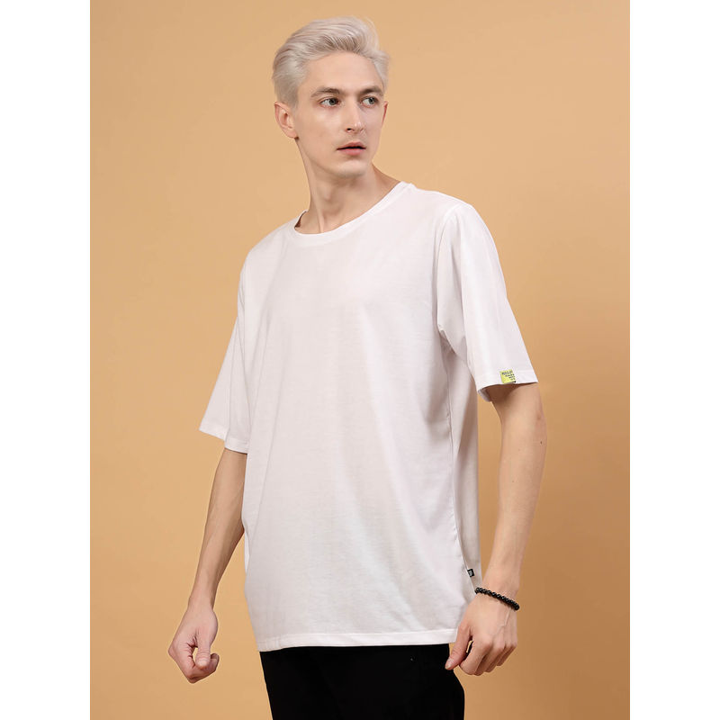 RIGO Men White Jersey Oversized Printed T-shirt (L)