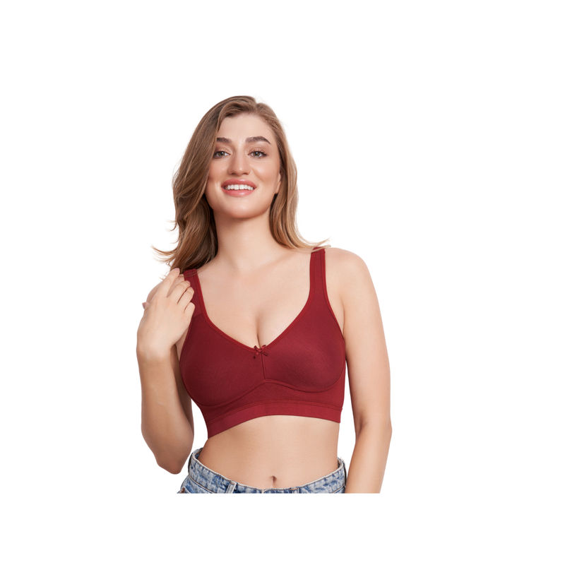 Bralux Minimizer Wireless Non Padded Full Coverage Maroon T-Shirt Bra (36D)