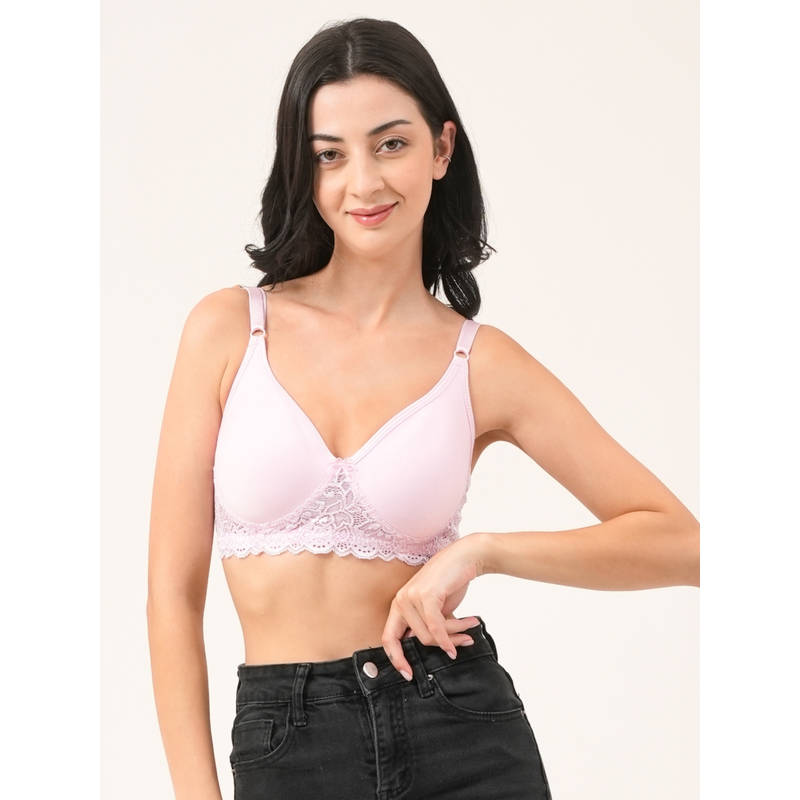 Da Intimo Womens Comfortable Pink Full Coverage Lace Bra (34D)