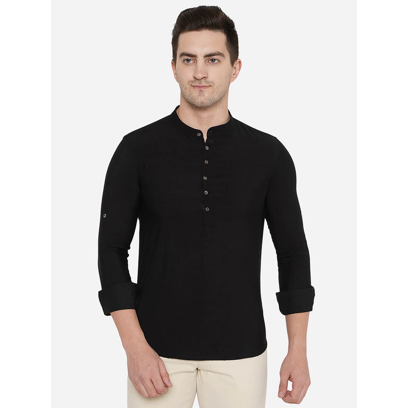 JB Studio Mens Black Cotton Solid Slim Fit Sort Kurta (40)