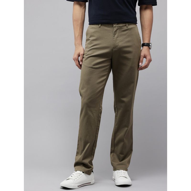 GENIPS Olive Men Cotton Relaxed Fit Causal Trouser (32)