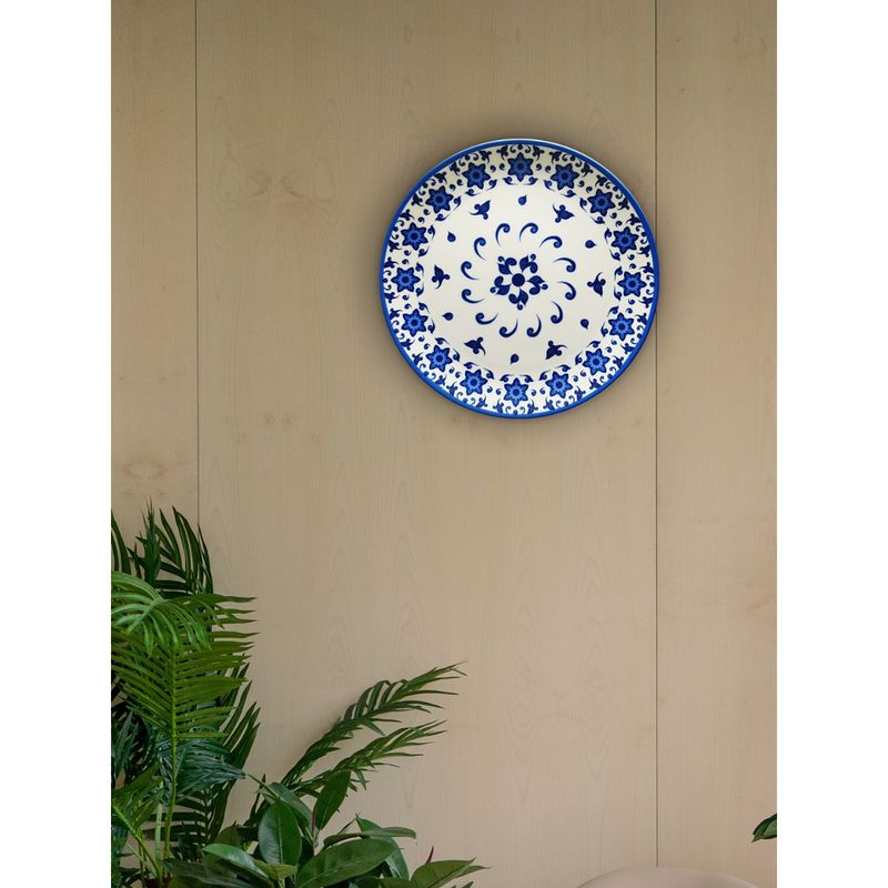 KOLOROBIA Floral Blue Pottery Inspired Home Dcor Wall Plate 8 Inch