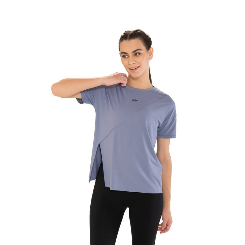 STRCH Solid Asymmetric Fit Half Sleeve Round Neck Grey T-Shirt (XL)