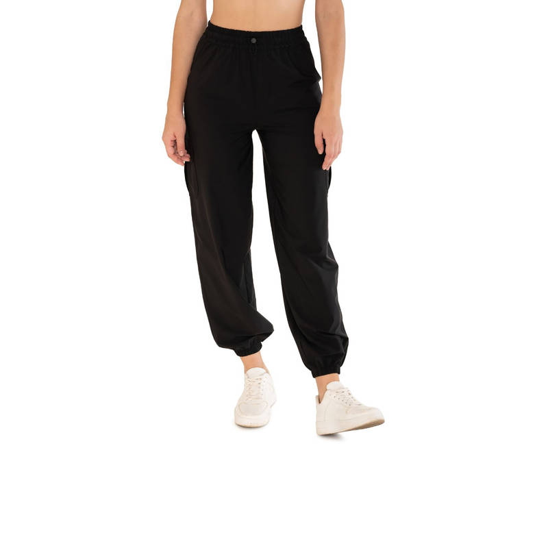 STRCH Black Solid Regular Fit Mid Rise Joggers (L)