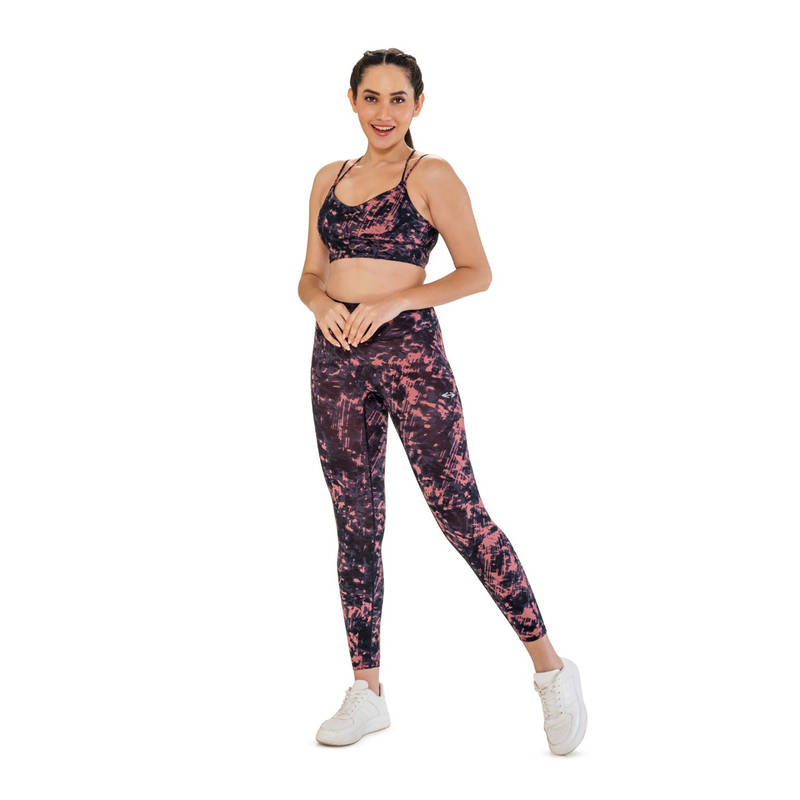 STRCH Pink Abstract Slim Fit Sleeveless Sports Bra (L)