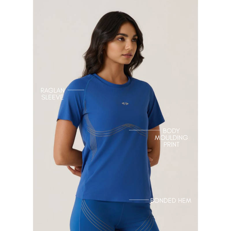 STRCH Dodger Blue Solid Regular Fit Half Sleeve High Performance T-Shirt (L)
