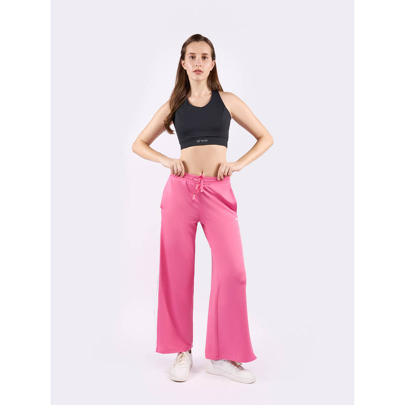 STRCH Playcore Pink Solid Slit Mid Rise Sports Trackpant (L)
