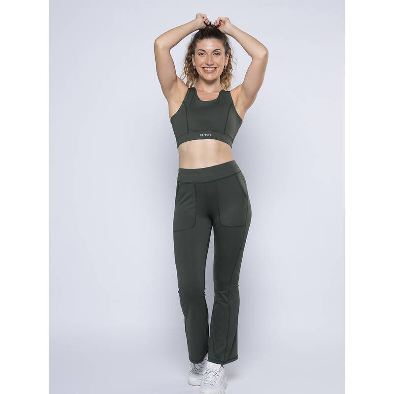 STRCH Solid Slim Fit Sleeveless Olive Sports Bra (M)
