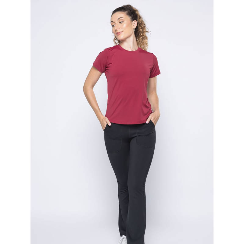 STRCH Solid Regular Fit Half Sleeve Round Neck Maroon T-Shirt (L)