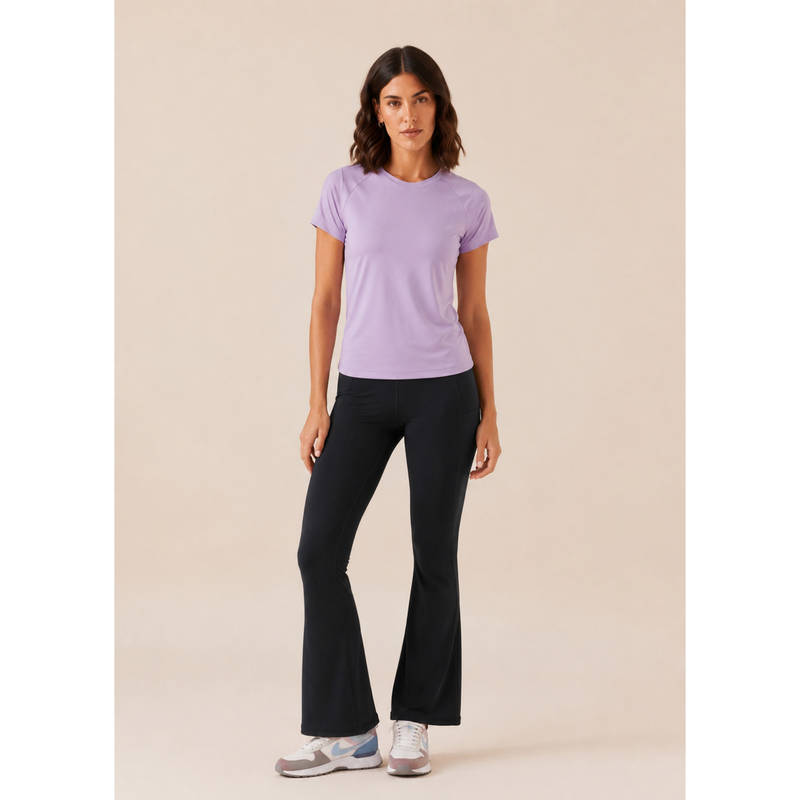 STRCH Lavender Solid Regular Fit Half Sleeve Round Neck Women's T-Shirt (L)