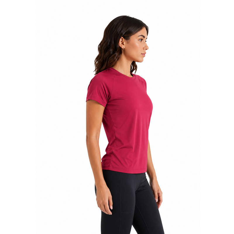 STRCH Maroon Solid Regular Fit Half Sleeve Round Neck Women's T-Shirt (XL)