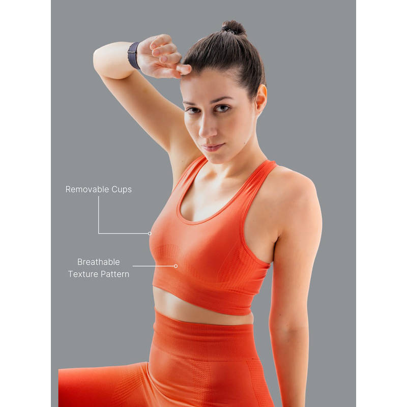 STRCH Solid Slim Fit Sleeveless Coral Sports Bra (M-L)