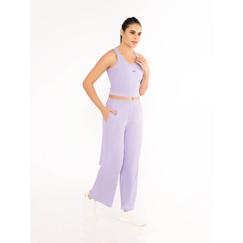 STRCH Lavender Solid Wide Leg Mid Rise Trackpant (2XL)