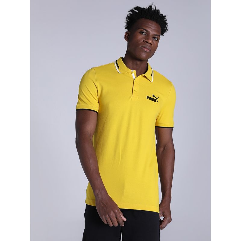 Puma Collar Tipping Mens Yellow T-Shirt (S)