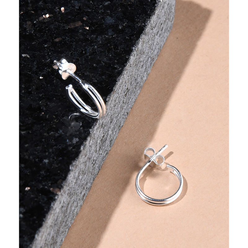 925 Pure Sterling Silver Double Hoops Earring For Women By Accessorize