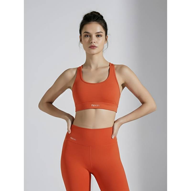 Fitkin Women Rust Medium Support Sports Bra (S)