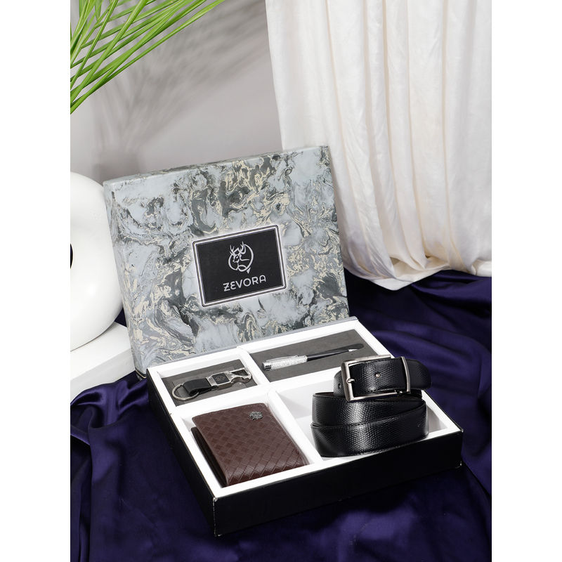 ZEVORA Men Gift Set With Reversible Texture Black Belt with Wallet & Pen Keychain (34)