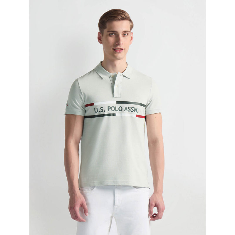 U.S. POLO ASSN. Brand Print Pique Polo T-Shirt (M)