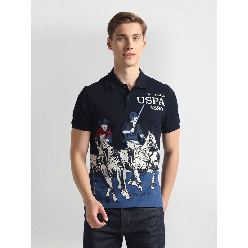 U.S. POLO ASSN. Ribbed Collar Brand Print Polo T-Shirt (XL)