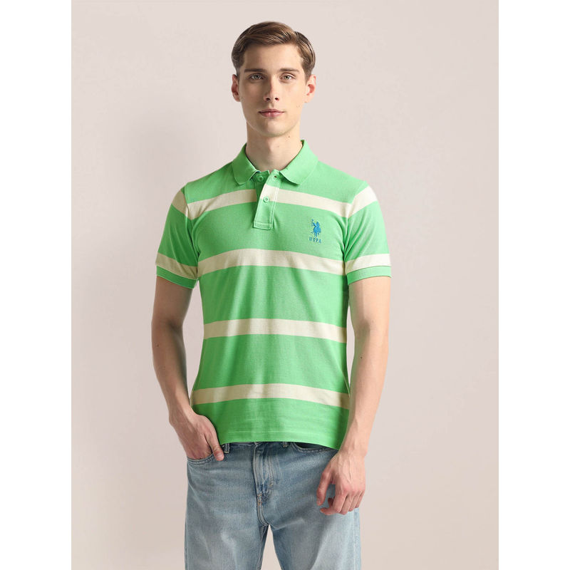 U.S. POLO ASSN. Ribbed Collar Horizontal Stripe Polo T-Shirt (XL)