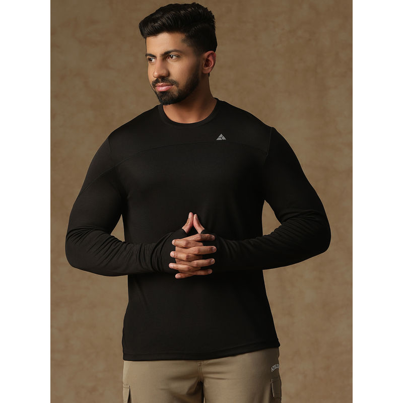 Athlisis Men Black Round Neck Dri-Fit Pockets Slim Fit T-Shirt (M)
