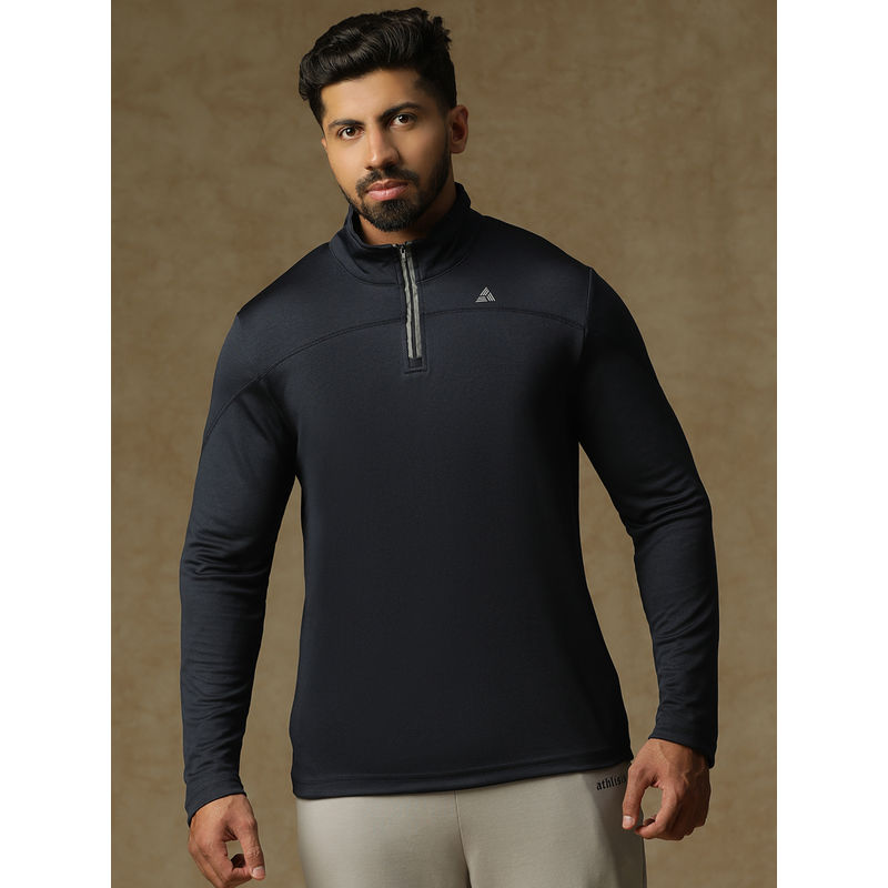 Athlisis Men Black High Neck Dri-Fit Pockets Slim Fit T-Shirt (M)