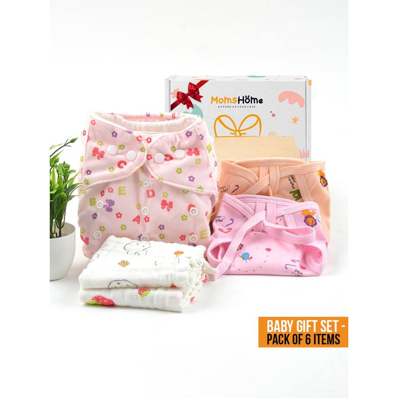 Buy Moms Home New Born Organic Cotton Diaper Gift Set of 6 Online