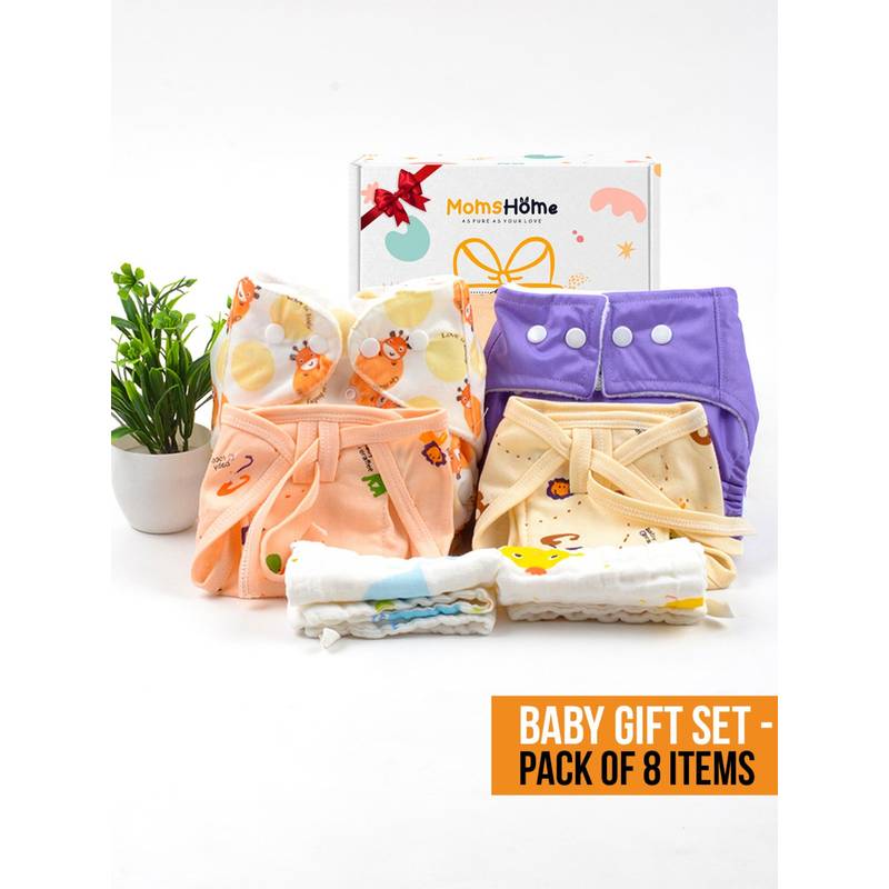 Buy Moms Home New Born Organic Cotton Diaper Gift Set of 8 Online