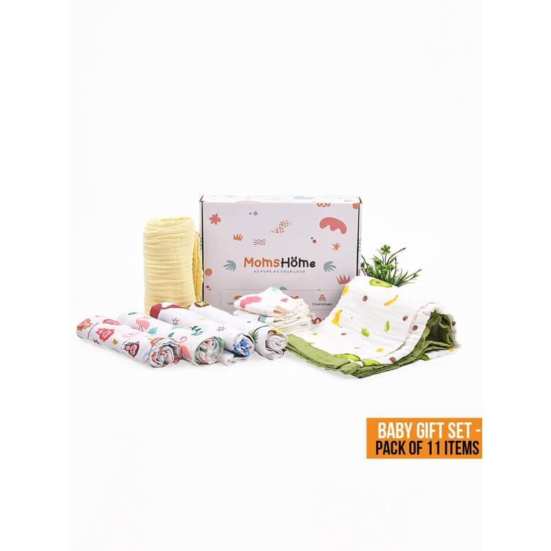 Buy Moms Home New Born Baby Organic Cotton Essentials Gift Set - 11 ...