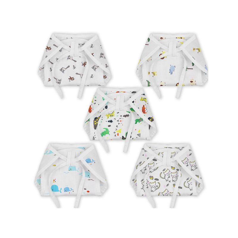 Moms Home Organic Cotton Muslin Cushioned Nappy Jungle Lion Dinopark (Pack of 5) (0-3 Months)