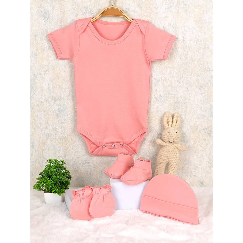 Moms Home Organic Cotton Baby Onesies Gift Peach (Set of 4) (0-3 Months) (Set of 4) (0-3 Months)