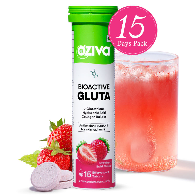 OZiva Bioactive Gluta Fizzy ( L-Glutathione, Asthaxanthin) to Reduce Cellular Damage - Strawberry