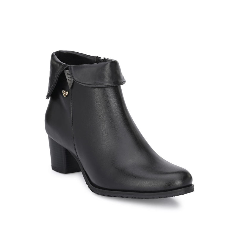 Delize Black Women Vegan Leather Mid Heel Boots (EURO 37)
