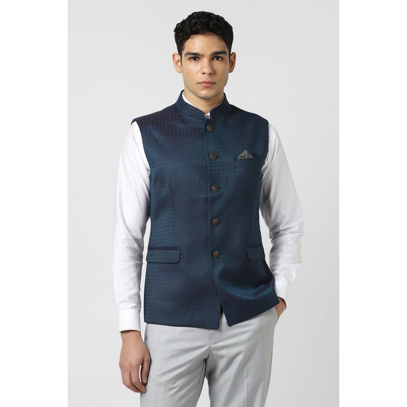 Van Heusen Men Blue Wedding Nehru Jacket (46)