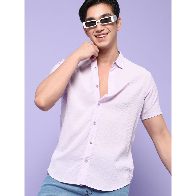 Campus Sutra Men Textured Stylish Casual Shirts - Purple (M)