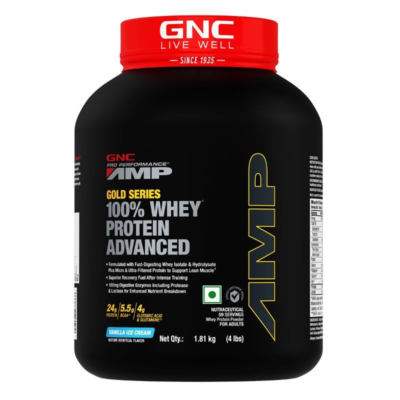 GNC Amp Gold Series 100% Whey Protein Advanced - Vanilla Ice Cream (4 lbs)