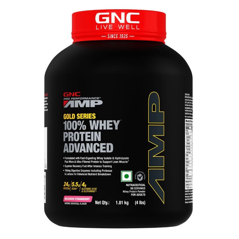 GNC Amp Gold Series 100% Whey Protein Advanced - Delicious Strawberry (4 lbs)