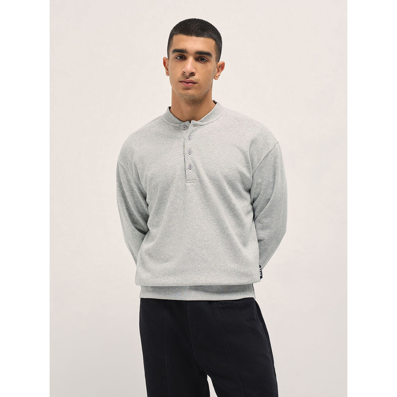 THE BEAR HOUSE Mens Relaxed Fit Light Grey Cotton Blend Sweatshirt (M)